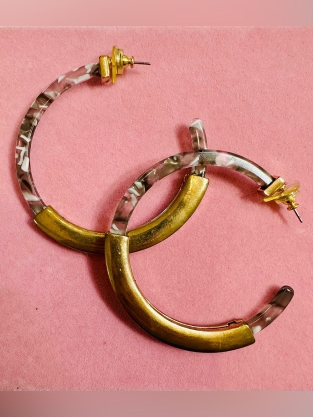 Tortoiseshell & Gold Acrylic Hoop Earrings